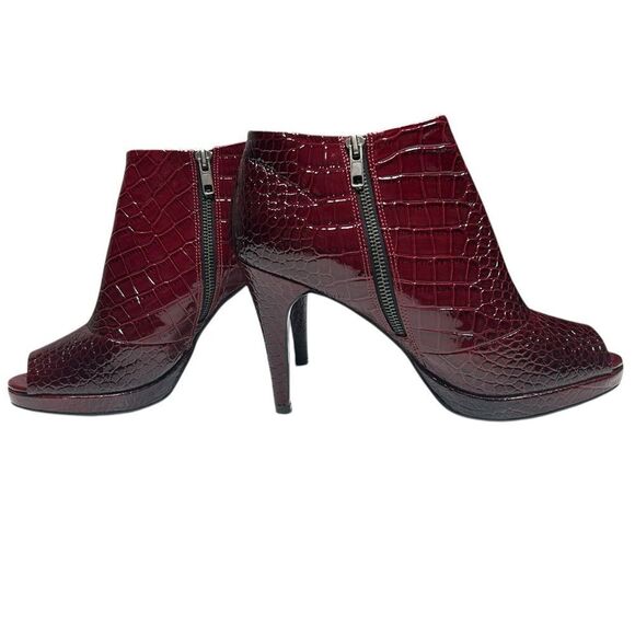 White House Black Market Paulette Burgundy Red Booties Croc Embossed Peep Toe - Picture 12 of 16